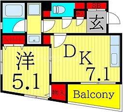 ラジェンテユウ 1DKの間取図画像