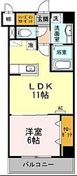 オーチャードK 1LDKの間取図画像