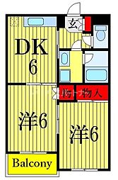 ドムスアライ壱号館 2DKの間取図画像