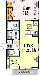 ハイクレア篠崎 1LDKの間取図画像