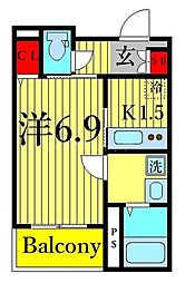 コーラルハイツ東葛西 1Kの間取図画像