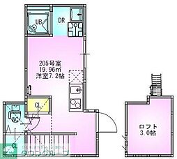 ＶＩＬＬＥＳＴ上石神井 2階ワンルームの間取り