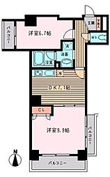 グランセルコーバ 2DKの間取図画像