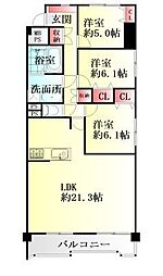 チサンマンション青葉通り 3LDKの間取図画像
