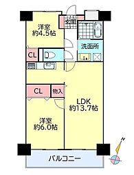 セザール南仙台 2LDKの間取図画像