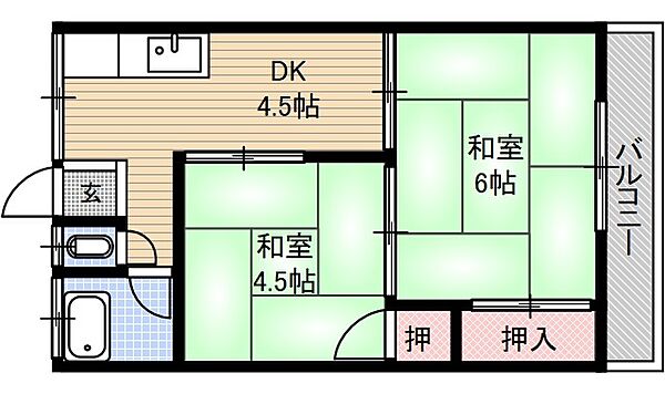 第1吉田文化 7号室｜大阪府茨木市沢良宜西２丁目(賃貸アパート2K・2階・32.00㎡)の写真 その2