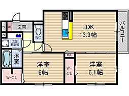 セジュールドソレイユ 3階2LDKの間取り