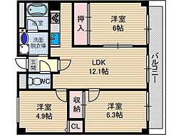 マンションフォルツーナ 3階3LDKの間取り