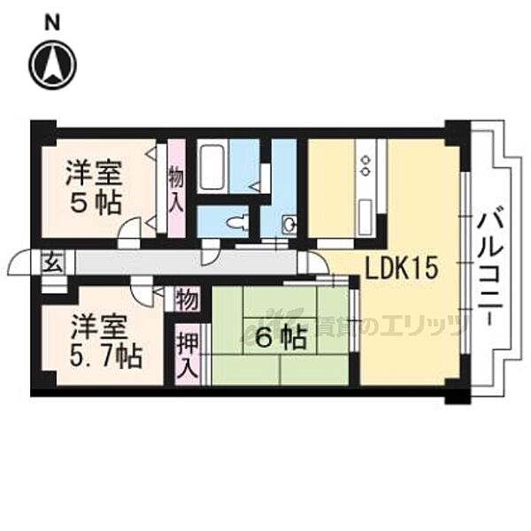 京都府京都市右京区常盤山下町(賃貸マンション3LDK・4階・69.00㎡)の写真 その2