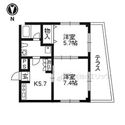 JR山陰本線 嵯峨嵐山駅 徒歩4分の賃貸マンション 1階2Kの間取り