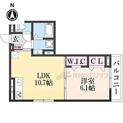 ＧＲＡＭＭ御陵荒木Ａ 2階1LDKの間取り