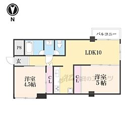 JR山陰本線 嵯峨嵐山駅 徒歩7分の賃貸マンション 4階2LDKの間取り