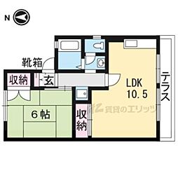 阪急嵐山線 上桂駅 徒歩4分の賃貸アパート 1階1LDKの間取り