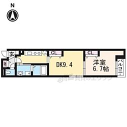 阪急京都本線 桂駅 徒歩16分の賃貸マンション 3階1DKの間取り