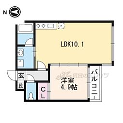 リアン桂イースト 1LDKの間取図画像
