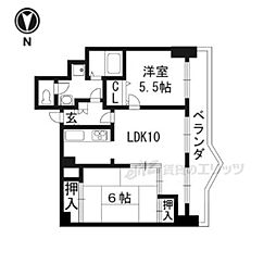 四条大宮シャトー朝日 2LDKの間取図画像