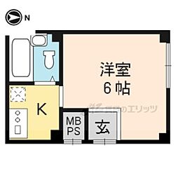 大将軍ハイツ 1Kの間取図画像