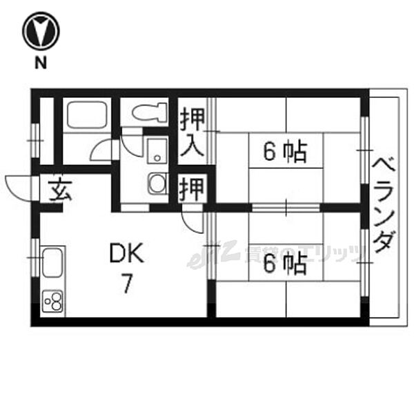 京都府京都市右京区嵯峨大覚寺門前井頭町(賃貸マンション2DK・2階・38.88㎡)の写真 その2