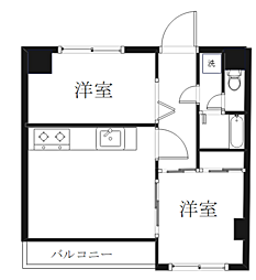 金子ビル 3階2DKの間取り