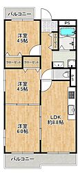 太平パシフィック桑津 3DKの間取図画像