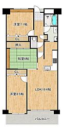 ユニライフ和泉中央A棟 3LDKの間取図画像