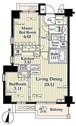 京王井の頭線 西永福駅 徒歩6分の賃貸マンション 2階2LDKの間取り