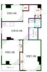 京王井の頭線 久我山駅 徒歩3分の賃貸マンション 2階3LDKの間取り