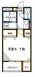 JR中央本線 荻窪駅 徒歩8分の賃貸マンション 2階1Kの間取り