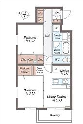 JR中央本線 荻窪駅 徒歩10分の賃貸マンション 5階2LDKの間取り