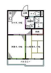フォンテーヌ北原 2DKの間取図画像
