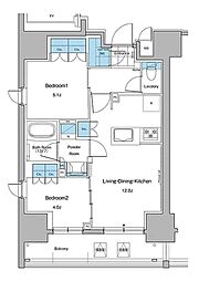 東京メトロ日比谷線 仲御徒町駅 徒歩7分の賃貸マンション 7階2LDKの間取り
