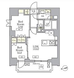 ザ・ライオンズフォーシア文京湯島 2LDKの間取図画像