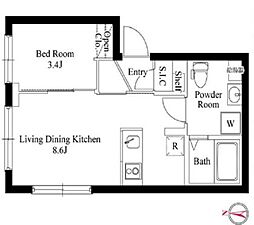都営浅草線 本所吾妻橋駅 徒歩8分の賃貸マンション 3階1LDKの間取り