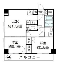 レジデンス上野 2LDKの間取図画像