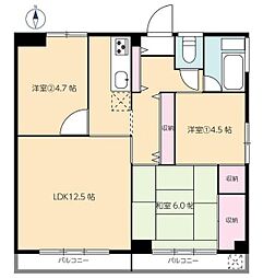 渡辺コーポ 3LDKの間取図画像