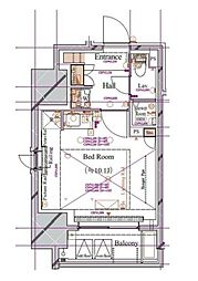 ブランシエスタ浅草蔵前 ワンルームの間取図画像