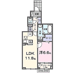 琴福 1階1LDKの間取り