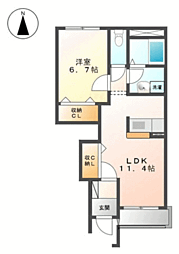 プランドールB 1LDKの間取図画像