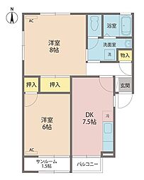 AMJロイヤルコートA棟 2DKの間取図画像