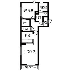 アイリッシュ 1階1LDKの間取り