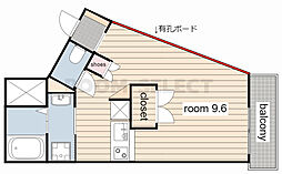 パークサイド うえその 1階ワンルームの間取り