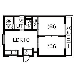 サンハイム中橋 3階2LDKの間取り