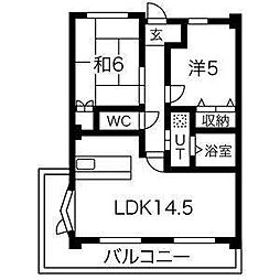 グランメール香久山 3階2LDKの間取り