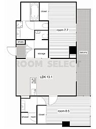さくらHills NISHIKI Platinum Resi 14階2LDKの間取り