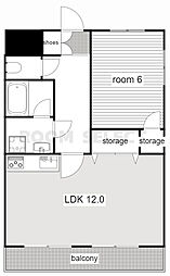 エクスクリエ上脇 4階2DKの間取り