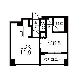 IZUMI1(イズミワン) 8階1LDKの間取り