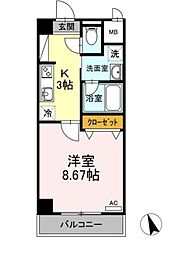 ジオステージ東山 2階1Kの間取り