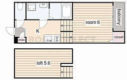 ハーモニーテラス荒中町II 1階1Kの間取り
