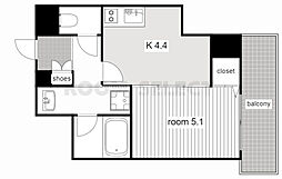 さくらHills NISHIKI Platinum Resi 4階1DKの間取り