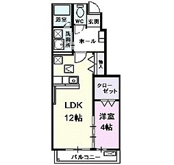 ソレイユ 1階1LDKの間取り